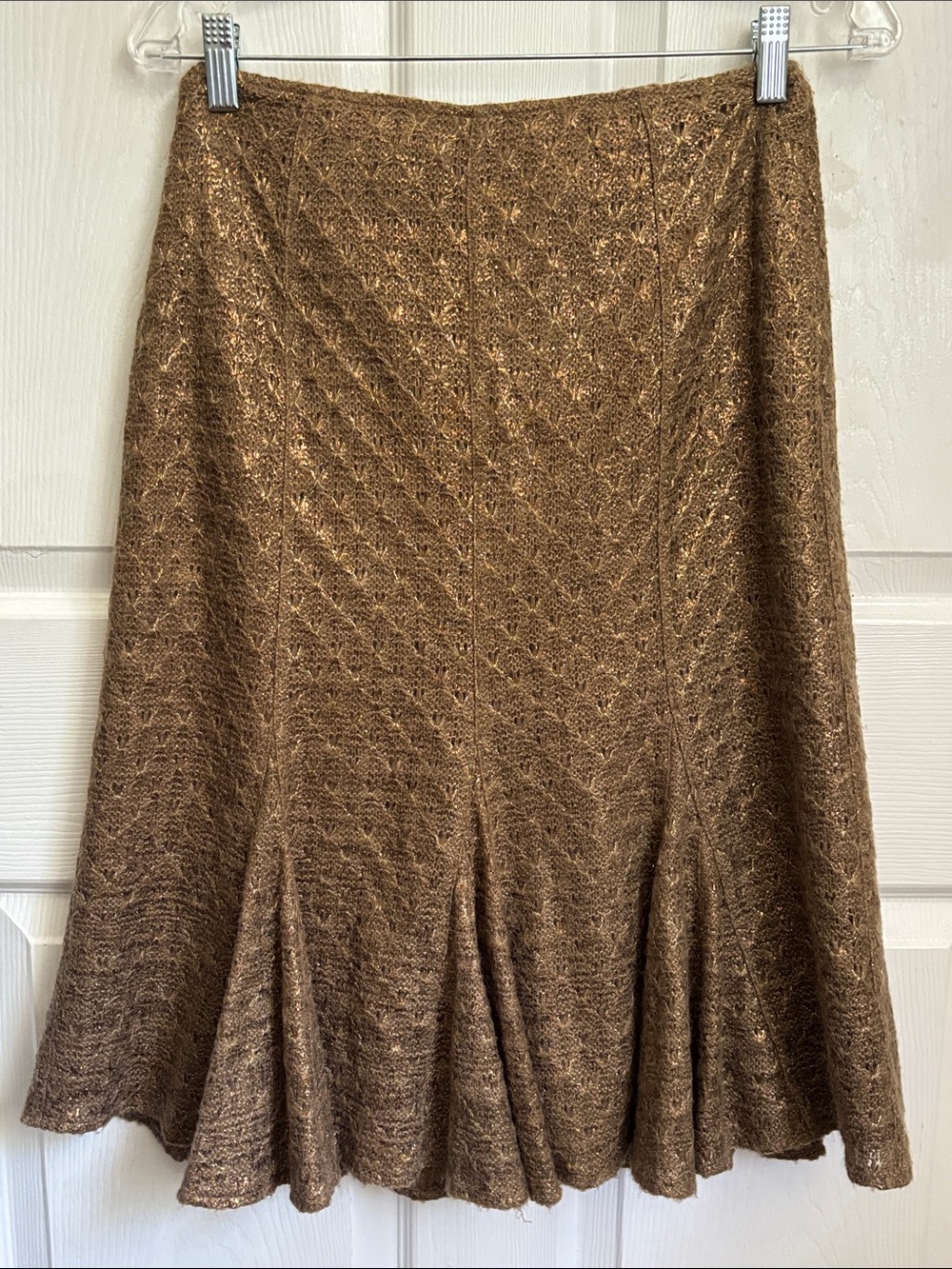 Lafayette 148 New York Metallic Bronze Gold A-Line Tweed Knit Skirt Size 4 lined
